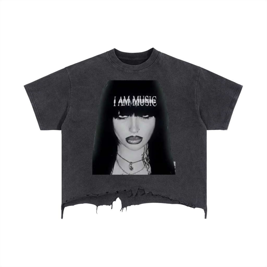 I AM MUSIC Distressed Hem T-Shirt