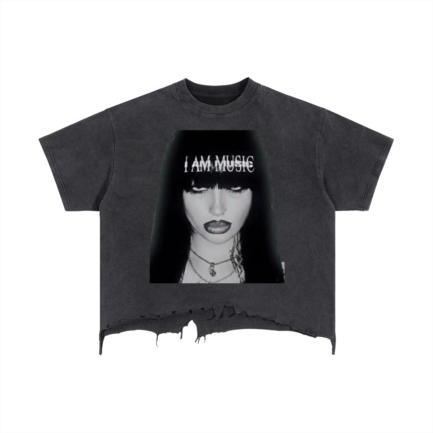 I AM MUSIC Distressed Hem T-Shirt